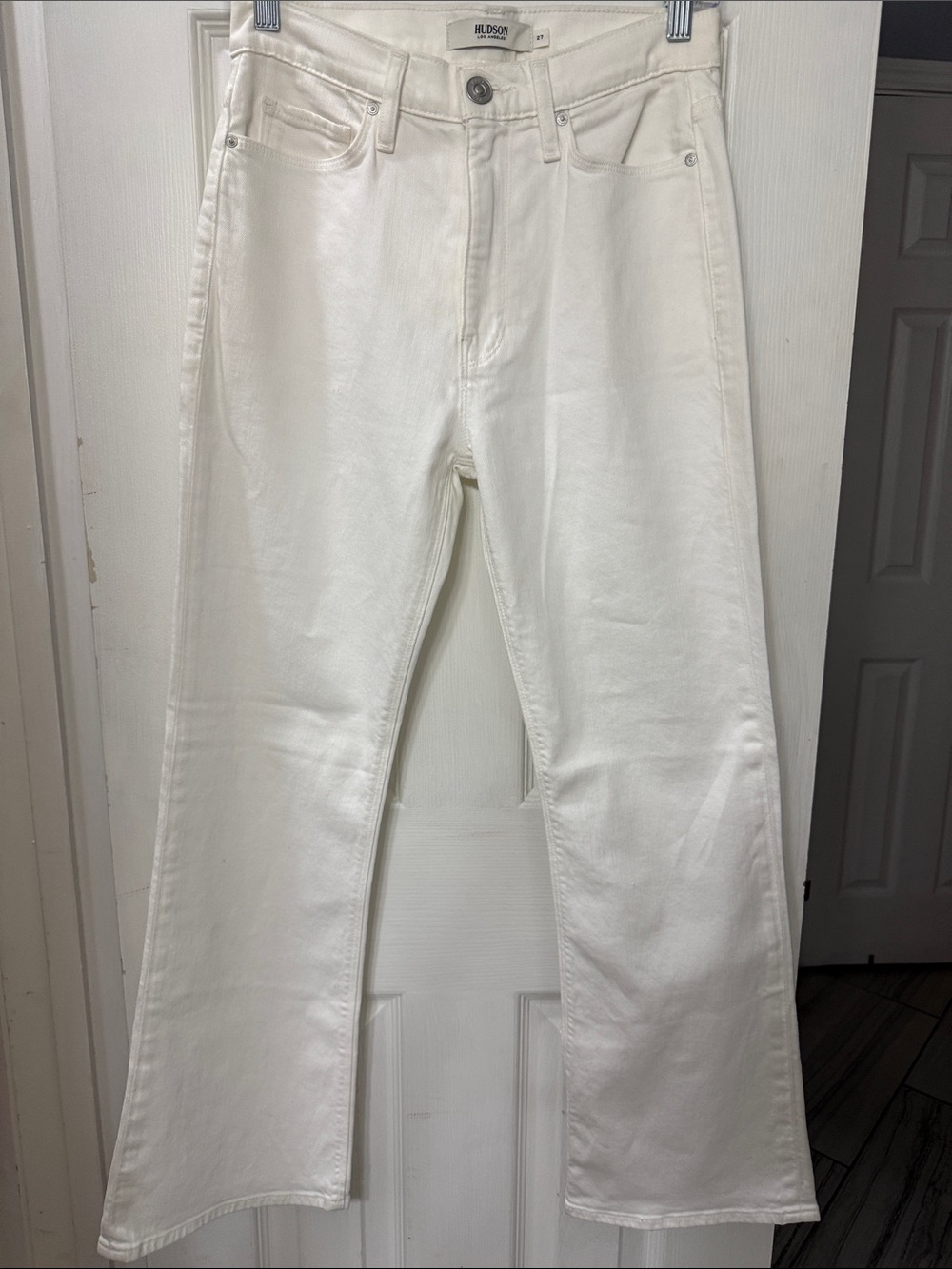 Hudson Jeans Off-White High-Rise Wide-Leg Jeans